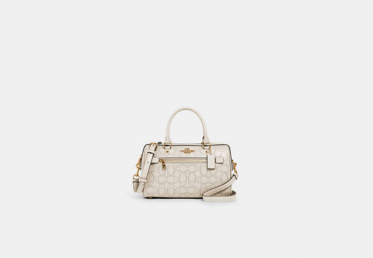 COACH®,ROWAN SATCHEL IN SIGNATURE LEATHER,Leather,Medium,Gold/Chalk,Front View