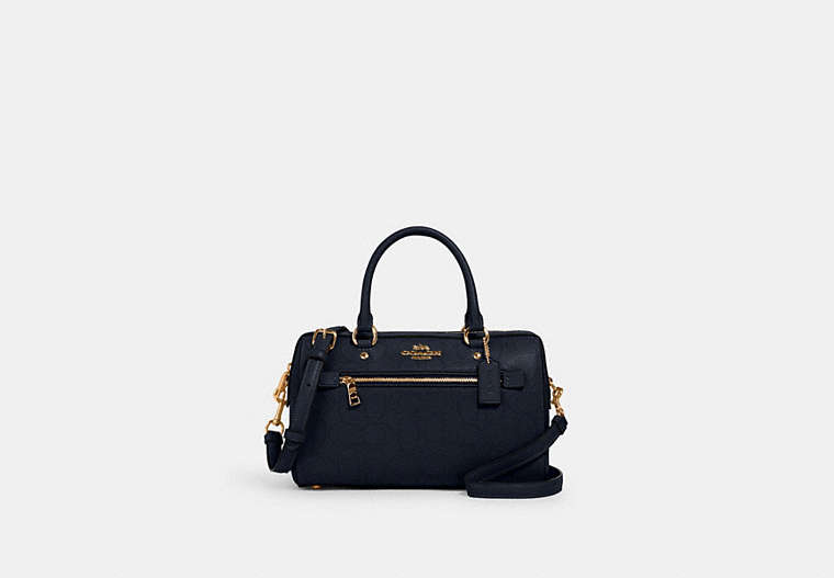 COACH®,ROWAN SATCHEL IN SIGNATURE LEATHER,Leather,Medium,Gold/Midnight,Front View