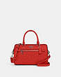 COACH®,ROWAN SATCHEL BAG IN SIGNATURE LEATHER,Leather,Medium,Gunmetal/Miami Red,Front View