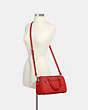 COACH®,ROWAN SATCHEL BAG IN SIGNATURE LEATHER,Leather,Medium,Gunmetal/Miami Red,Alternate View