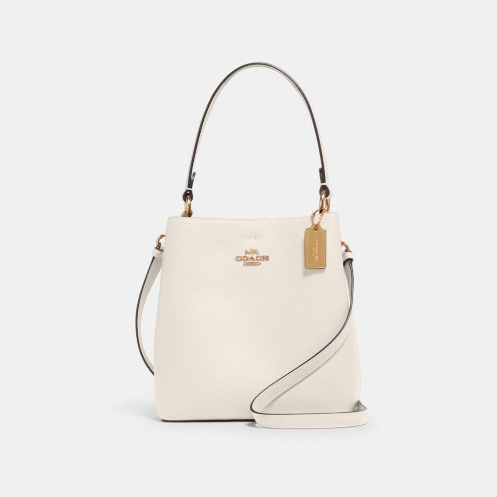 COACH®,SMALL TOWN BUCKET BAG,Pebbled Leather,Medium,Gold/Chalk Light Saddle,Front View