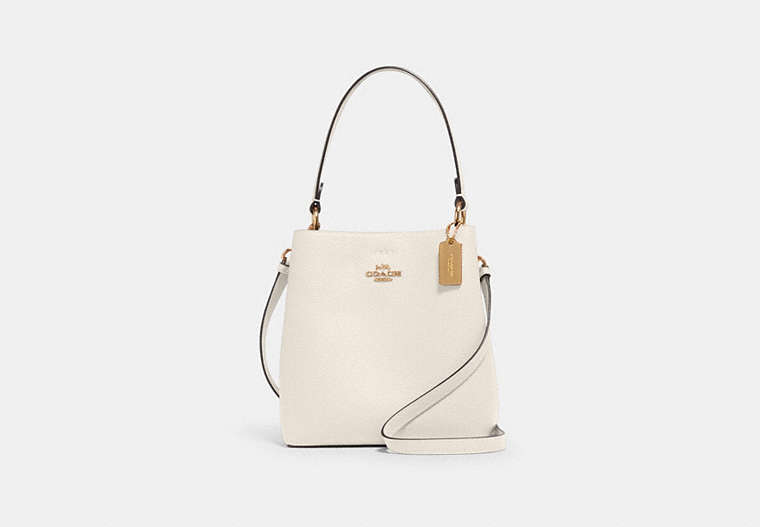 COACH®,SMALL TOWN BUCKET BAG,Pebbled Leather,Medium,Gold/Chalk Light Saddle,Front View