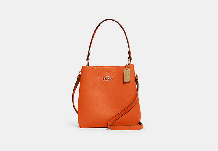 COACH®,SMALL TOWN BUCKET BAG,Pebbled Leather,Medium,Gold/Sedona Redwood,Front View