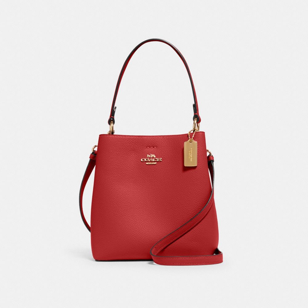 COACH®,SMALL TOWN BUCKET BAG,Pebbled Leather,Medium,Gold/1941 Red/Oxblood,Front View