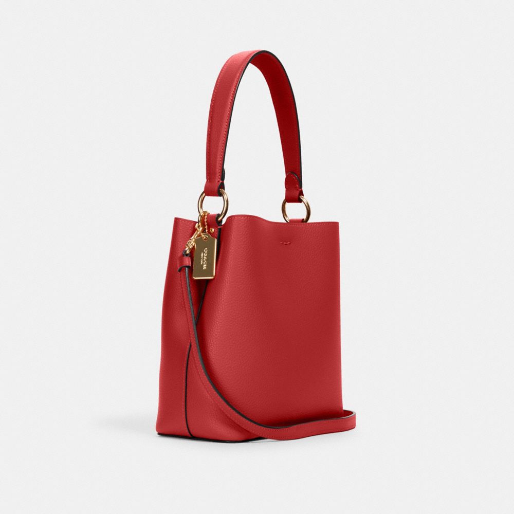 COACH®,SMALL TOWN BUCKET BAG,Pebbled Leather,Medium,Gold/1941 Red/Oxblood,Angle View