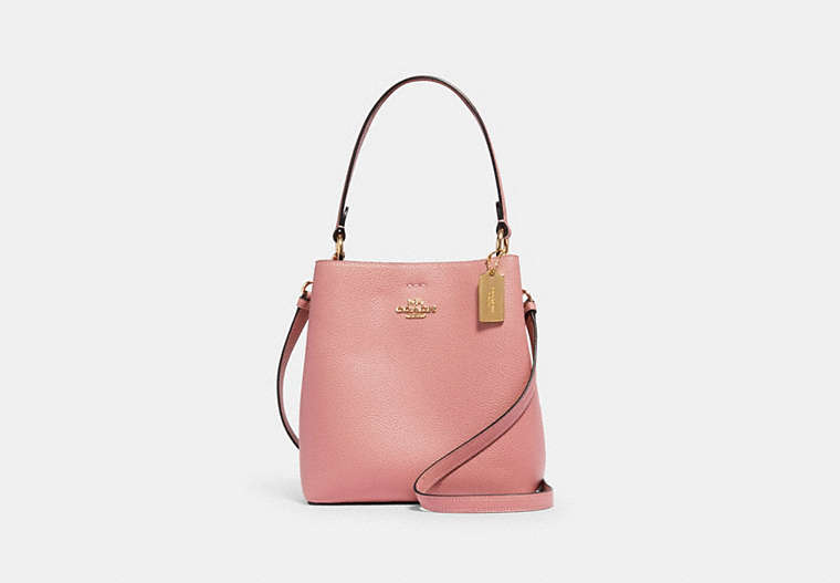 COACH®,SMALL TOWN BUCKET BAG,Pebbled Leather,Medium,Gold/Bubblegum/Wine,Front View