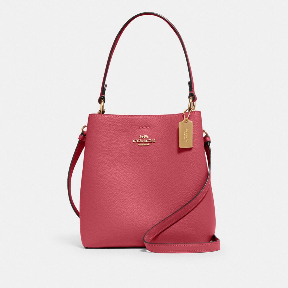 COACH®,SMALL TOWN BUCKET BAG,Pebbled Leather,Medium,Gold/Strawberry Haze,Front View