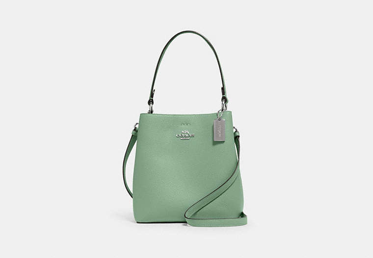 COACH®,SMALL TOWN BUCKET BAG,Pebbled Leather,Medium,Silver/Washed Green/Amazon Green,Front View