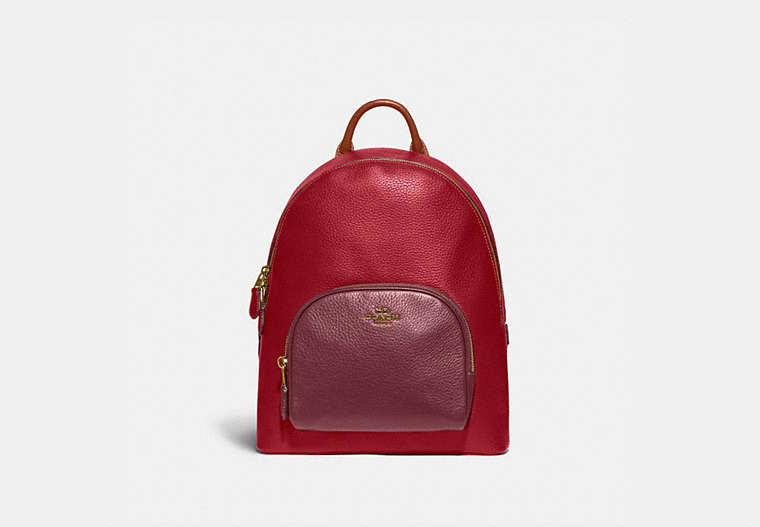COACH®,CARRIE BACKPACK IN COLORBLOCK,Pebble Leather,Large,Brass/Red Apple Multi,Front View