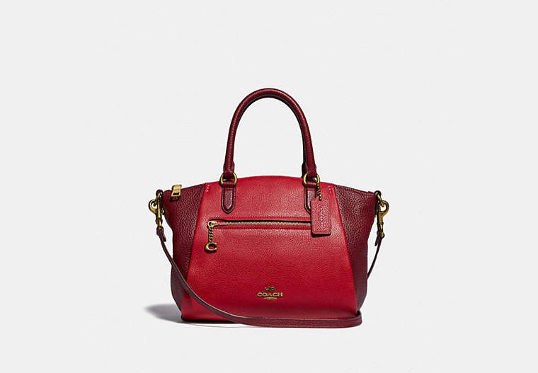 COACH®,ELISE SATCHEL IN COLORBLOCK,Pebble Leather,Large,Brass/Red Apple Multi,Front View