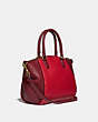 COACH®,ELISE SATCHEL IN COLORBLOCK,Pebble Leather,Large,Brass/Red Apple Multi,Angle View