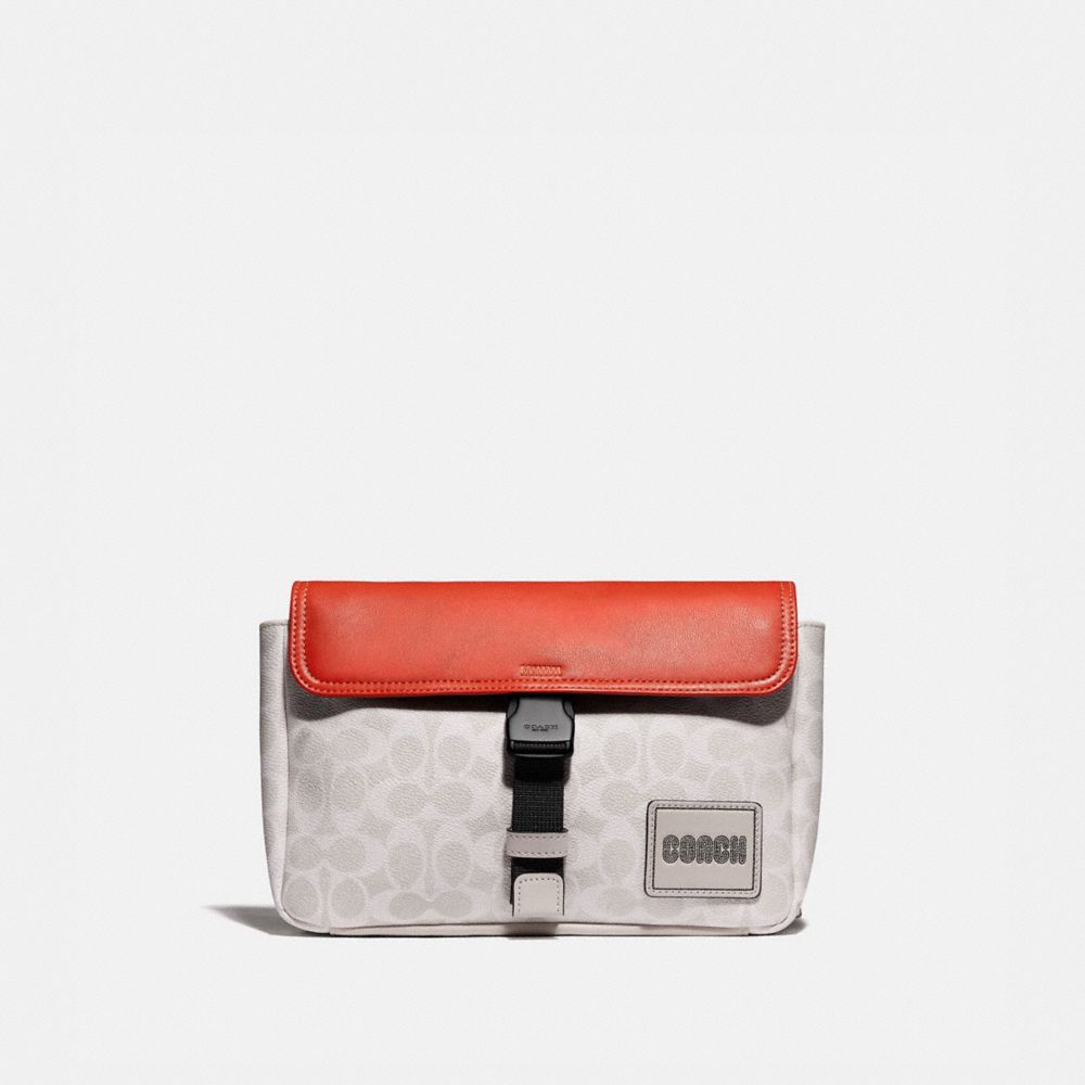 COACH®,PACER BELT BAG IN SIGNATURE CANVAS WITH COACH PATCH,Mixed Material,Small,JI/Chalk/Mango,Front View