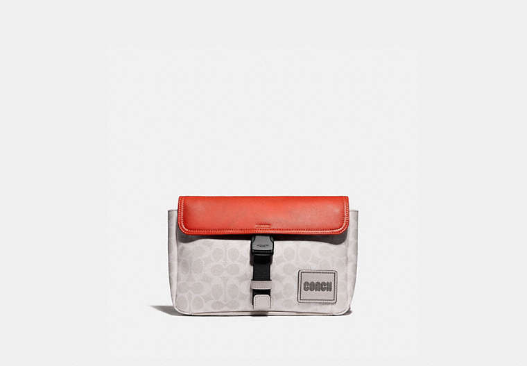 COACH®,PACER BELT BAG IN SIGNATURE CANVAS WITH COACH PATCH,Mixed Material,Small,JI/Chalk/Mango,Front View