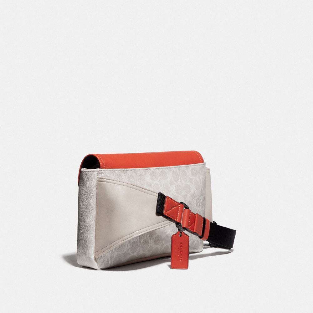 COACH®,PACER BELT BAG IN SIGNATURE CANVAS WITH COACH PATCH,Mixed Material,Small,JI/Chalk/Mango,Angle View