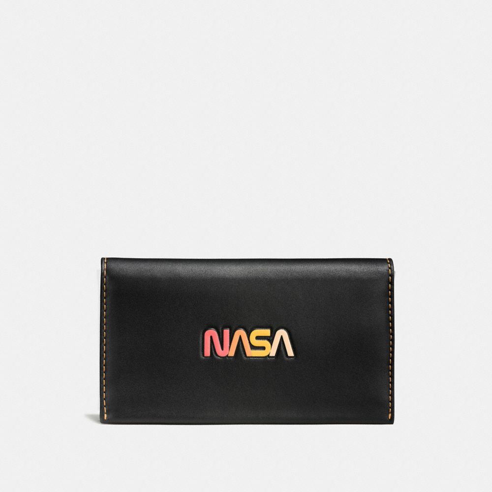COACH®,PHONE WALLET WITH EMBOSSED SPACE,Leather,Black,Front View