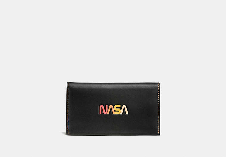 COACH®,PHONE WALLET WITH EMBOSSED SPACE,Leather,Black,Front View
