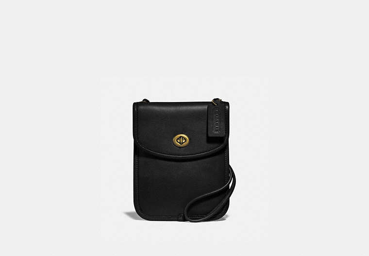 COACH®,TURNLOCK FLAT CROSSBODY,n/a,Black,Front View image number 0