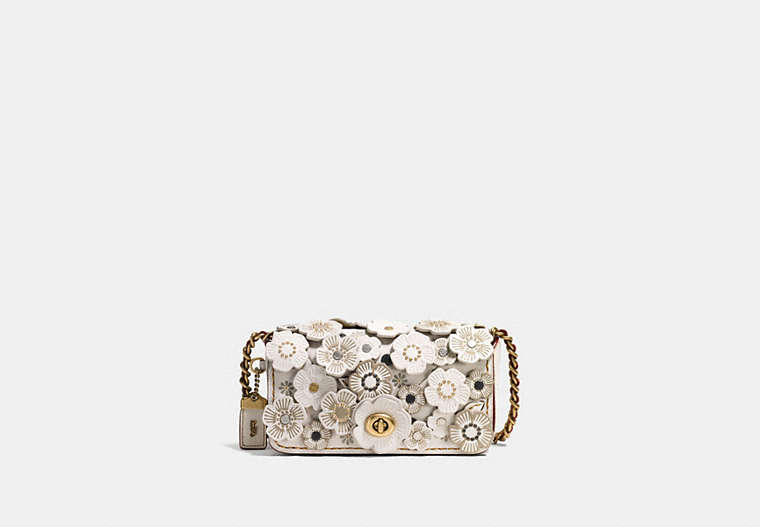 COACH®,DINKIER WITH SMALL TEA ROSE,Leather,Mini,Brass/Chalk,Front View