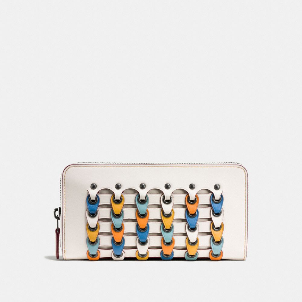 COACH®,ACCORDION ZIP WALLET WITH COLORBLOCK COACH LINK,Leather,Black Copper/Chalk,Front View