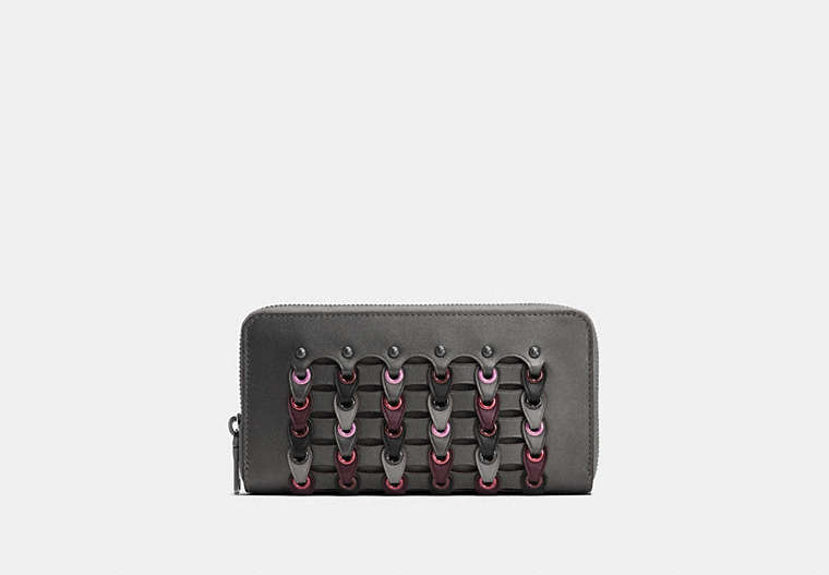 COACH®,ACCORDION ZIP WALLET WITH COLORBLOCK COACH LINK,Leather,Black Copper/Graphite,Front View