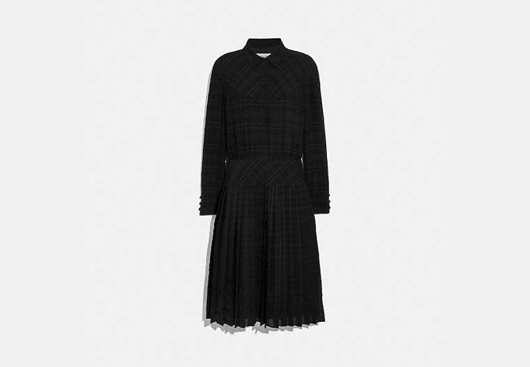 COACH®,PLAID PLEATED SHIRT DRESS,Polyester,Black,Front View
