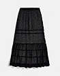 COACH®,TIERED SKIRT WITH SNAPS,Silk,Black/Blue,Front View