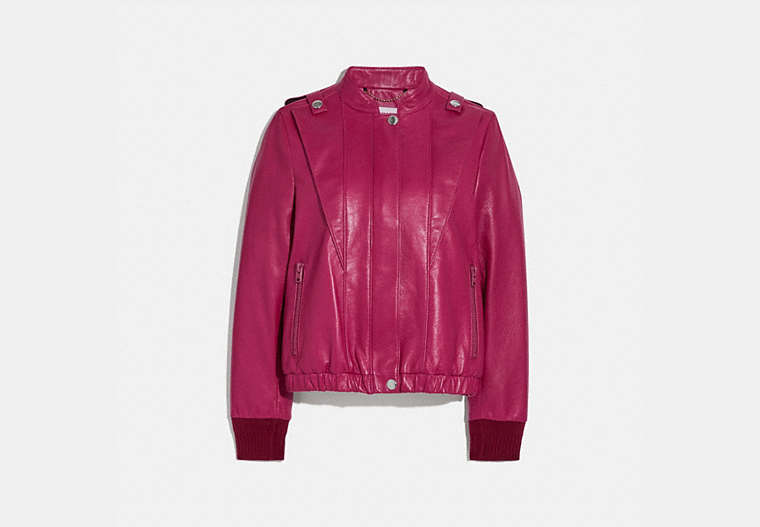 COACH®,SATIN LEATHER BLOUSON,Leather,Tweed Berry,Front View