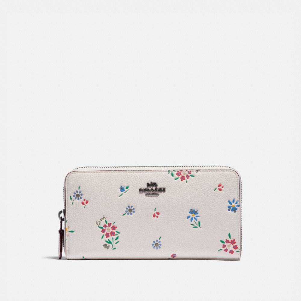 COACH®,ACCORDION ZIP WALLET WITH WILDFLOWER PRINT,Leather,Pewter/Chalk,Front View