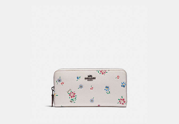 COACH®,ACCORDION ZIP WALLET WITH WILDFLOWER PRINT,Leather,Pewter/Chalk,Front View