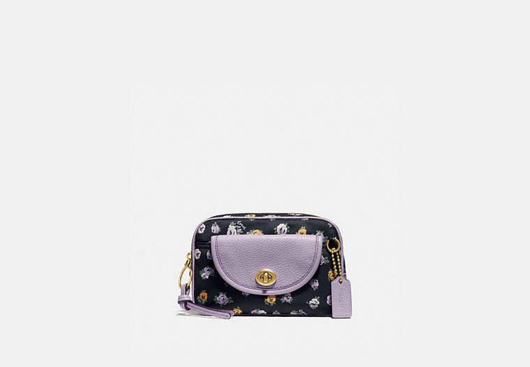 COACH®,CARGO BELT BAG WITH VINTAGE ROSE PRINT,Nylon,Brass/Midnight Navy Multi,Front View