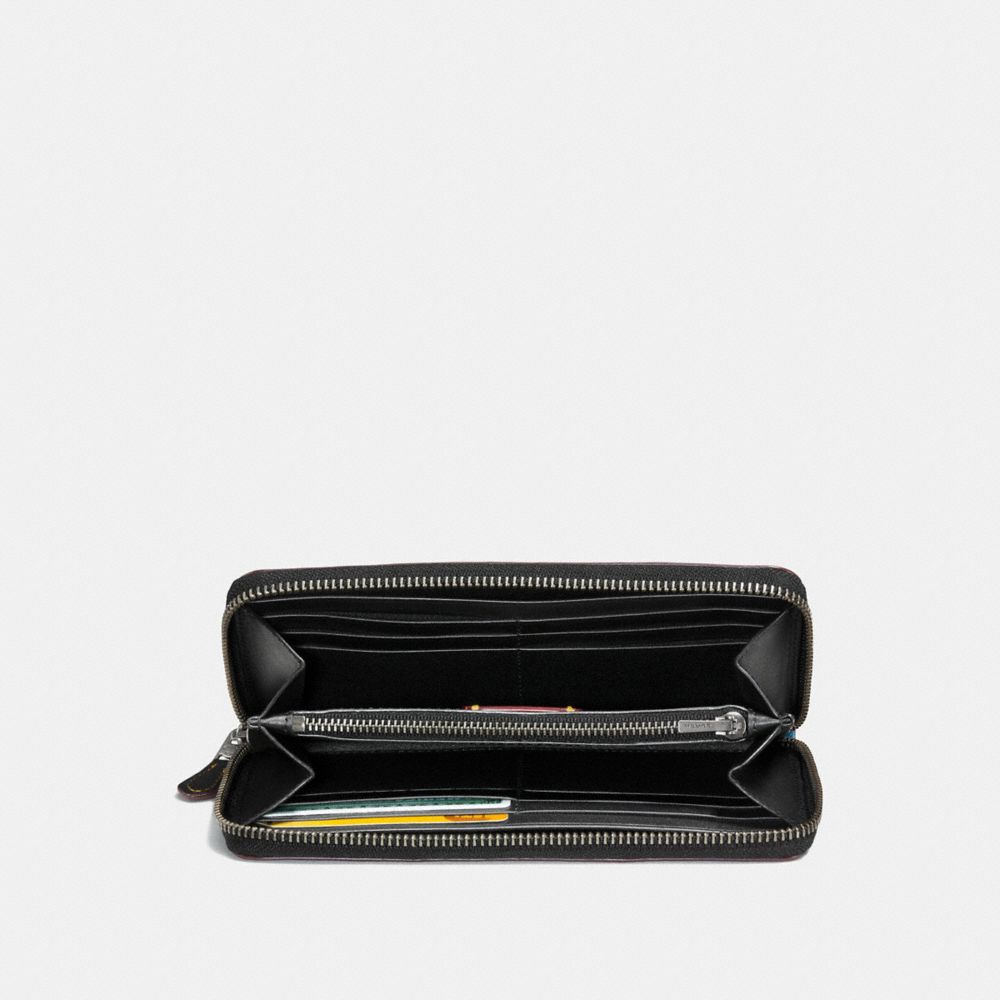 COACH®,ACCORDION ZIP WALLET WITH SPACE PATCHES,Leather,Black Copper/River,Inside View,Top View