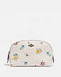 COACH®,COSMETIC CASE 17 WITH WILDFLOWER PRINT,Pebble Leather,Pewter/Chalk,Front View