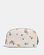 COACH®,COSMETIC CASE 17 WITH WILDFLOWER PRINT,Pebble Leather,Pewter/Chalk,Back View