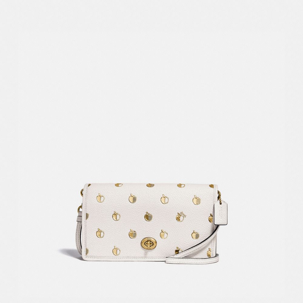 COACH®,HAYDEN FOLDOVER CROSSBODY CLUTCH WITH APPLE PRINT,Leather,Mini,Brass/Chalk Multi,Front View