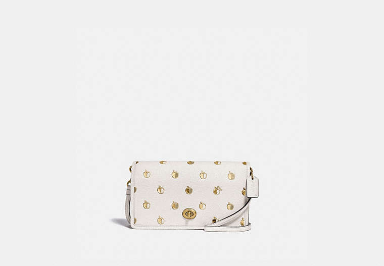 COACH®,HAYDEN FOLDOVER CROSSBODY CLUTCH WITH APPLE PRINT,Leather,Mini,Brass/Chalk Multi,Front View