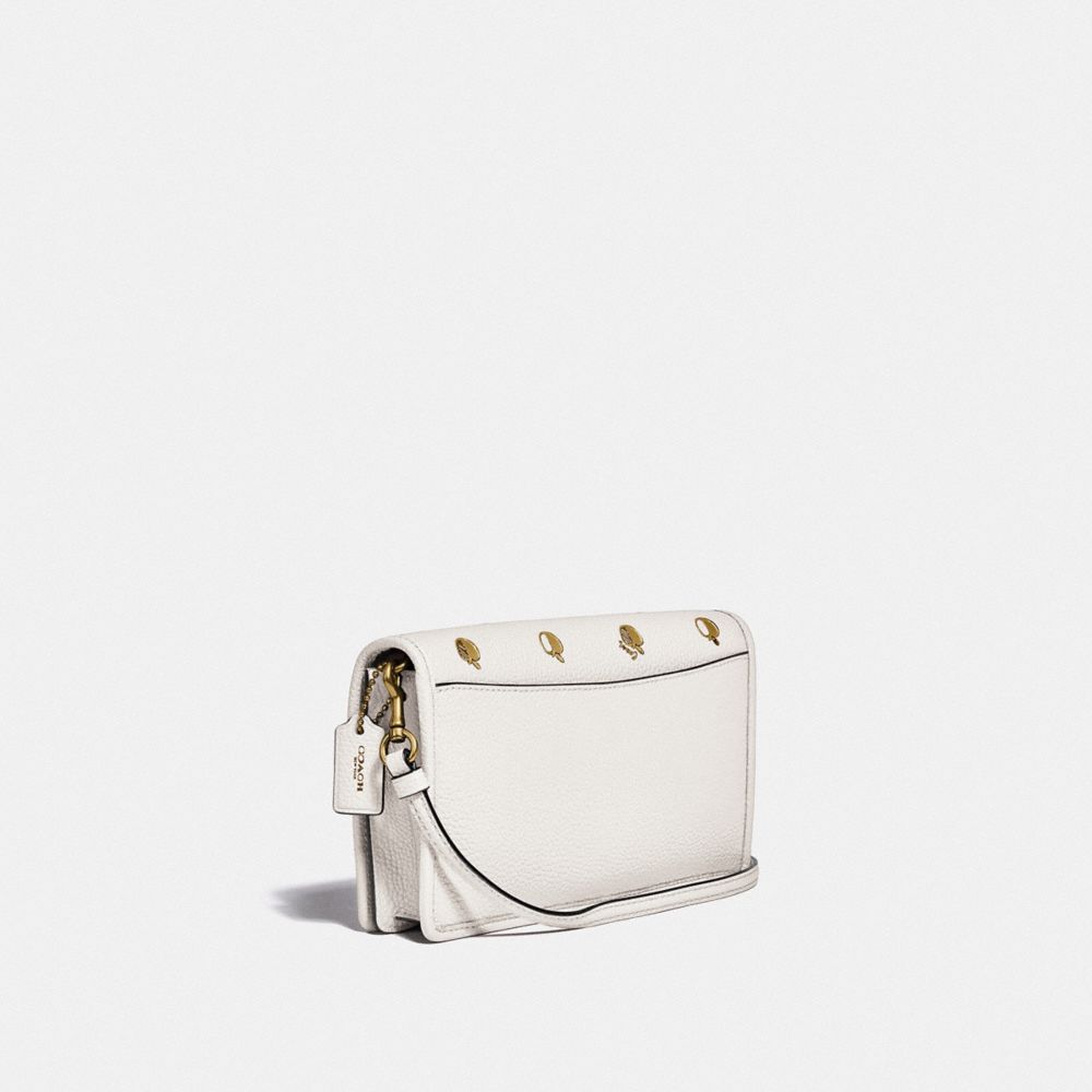 COACH®,HAYDEN FOLDOVER CROSSBODY CLUTCH WITH APPLE PRINT,Leather,Mini,Brass/Chalk Multi,Angle View