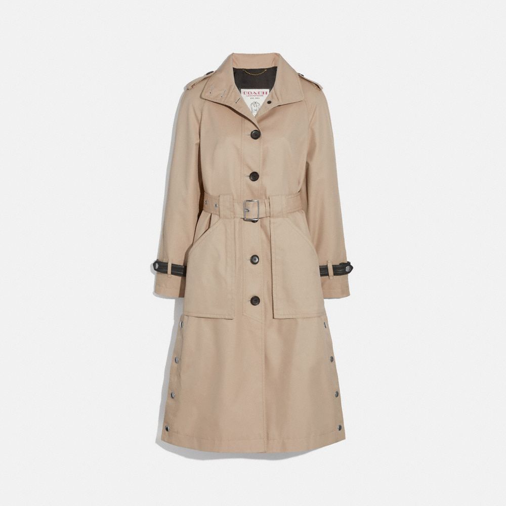 COACH®,TRENCH COAT WITH SIDE SNAPS,Cotton/Synthetic,BONE,Front View image number 0
