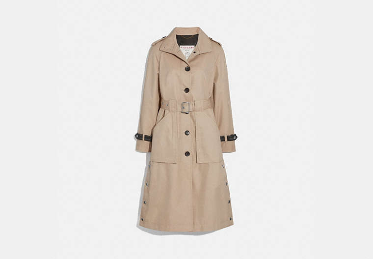 COACH®,TRENCH WITH SIDE SNAPS,Cotton/Synthetic,BONE,Front View