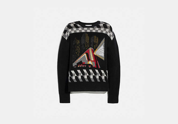 COACH®,NYC JACQUARD SWEATER,wool,Black,Front View