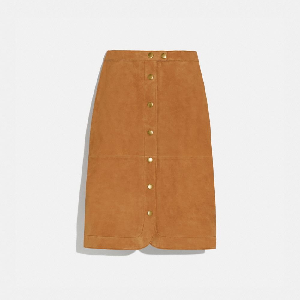 COACH®,SUEDE SKIRT,Suede,Canyon,Front View