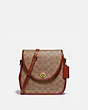 COACH®,TURNLOCK FLAP SQUARE POUCH IN SIGNATURE CANVAS,pvc,Small,Brass/Tan/Rust,Front View