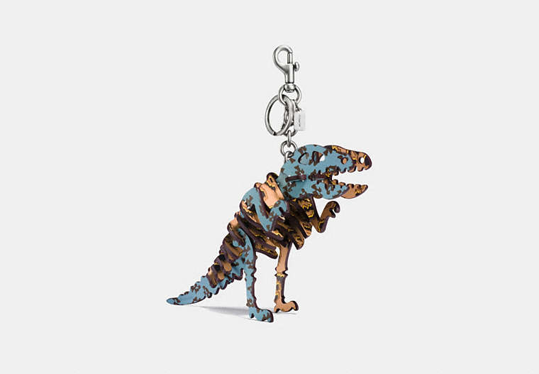 COACH®,MEDIUM PRINTED REXY BAG CHARM,Leather,Silver/Blue Sand,Front View