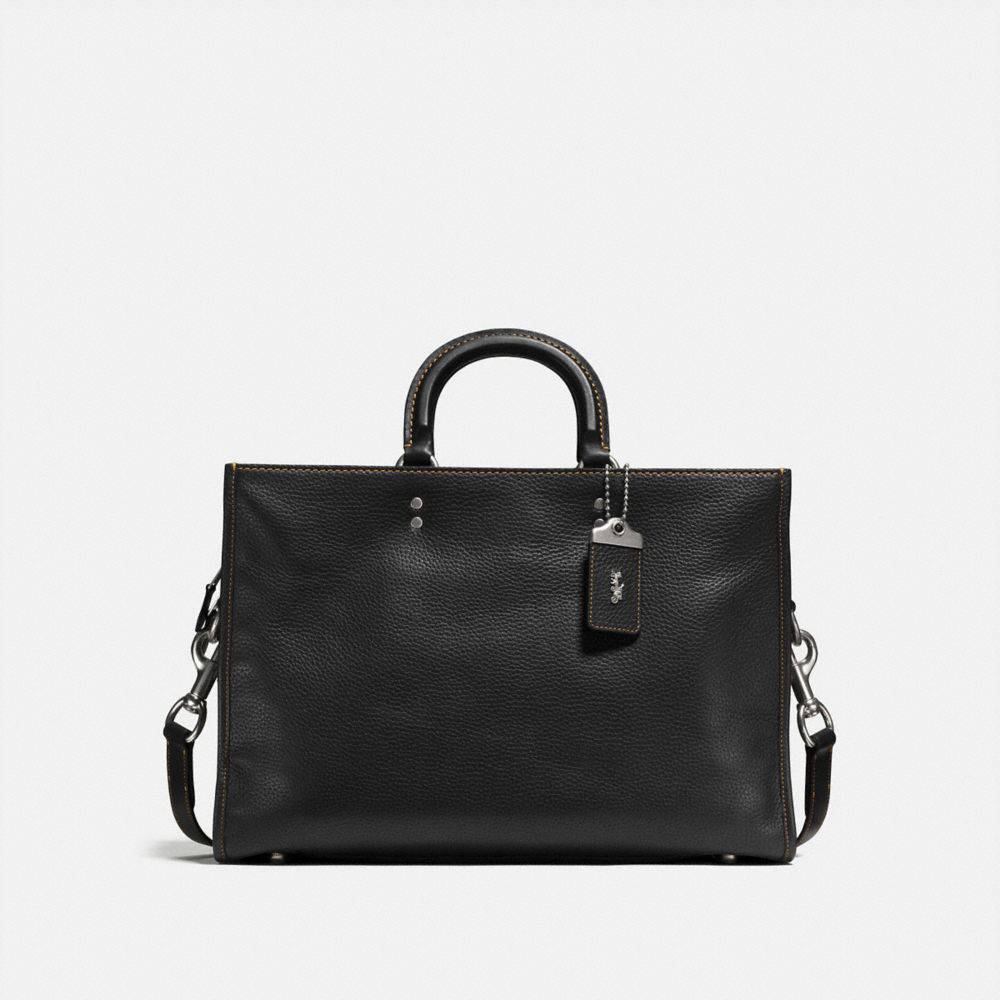 COACH®,ROGUE BRIEF,Pebbled Leather,Large,Light Antique Nickel/Black,Front View