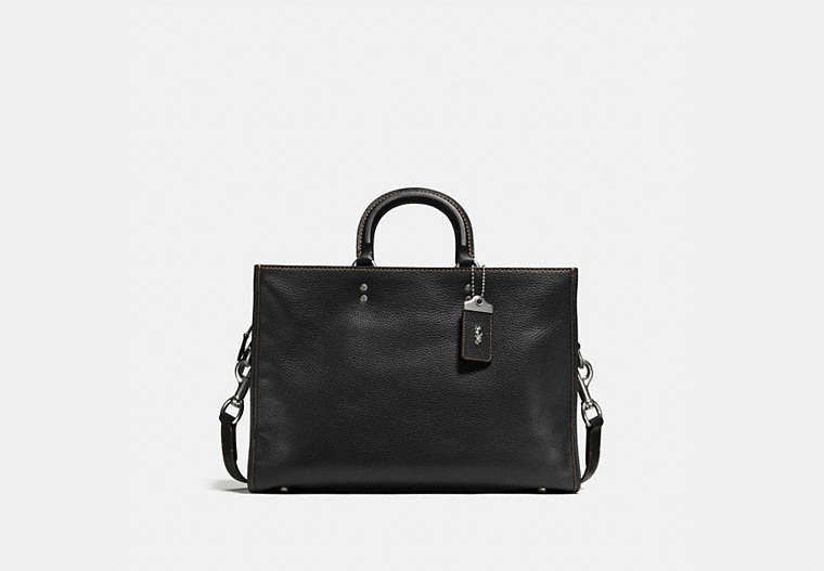 COACH®,ROGUE BRIEF,Pebbled Leather,Large,Light Antique Nickel/Black,Front View image number 0