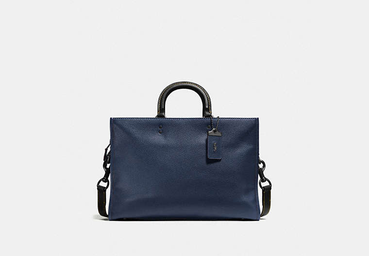 COACH®,ROGUE BRIEF,Pebbled Leather,Large,Light Antique Nickel/Dark Navy,Front View