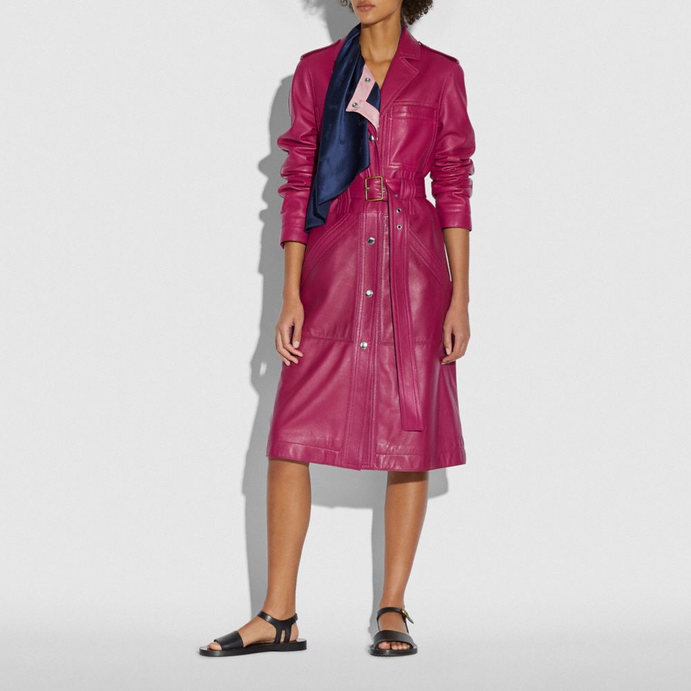 COACH®,LEATHER TRENCH COAT,Leather,Tweed Berry,Scale View