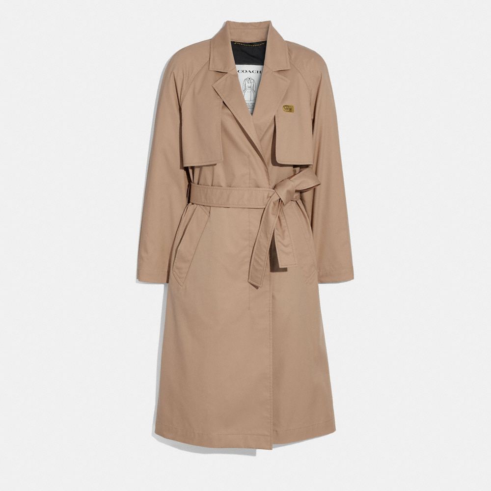 COACH®,MINIMAL TRENCH COAT,cotton,KHAKI,Front View