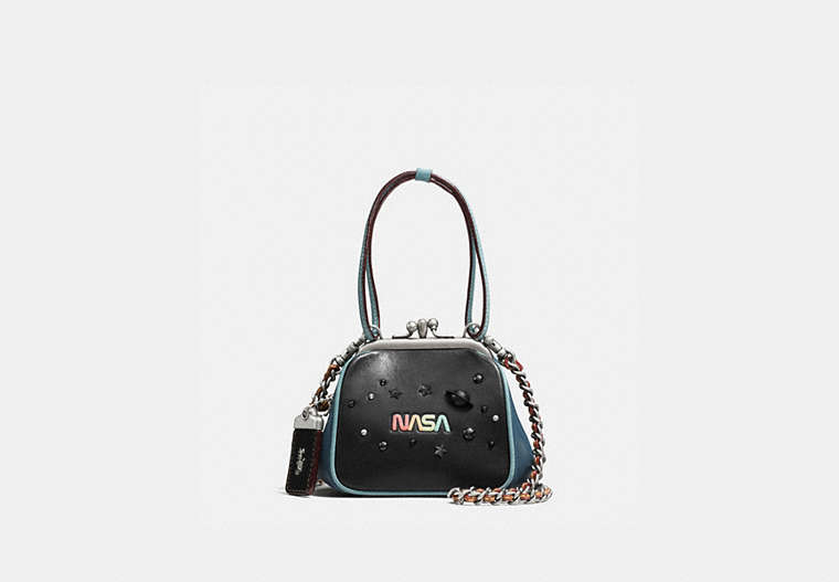 COACH®,KISSLOCK FRAME BAG 23 WITH SPACE,Leather,Mini,Light Antique Nickel/Black,Front View