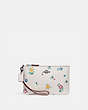 COACH®,SMALL WRISTLET WITH WILDFLOWER PRINT,Pebble Leather,Pewter/Chalk,Front View
