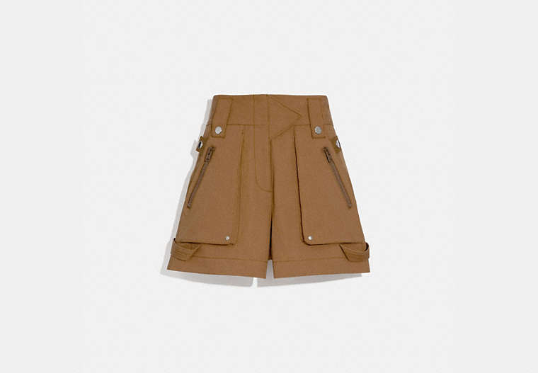 COACH®,POCKET SHORTS,cotton,LIGHT BROWN,Front View image number 0